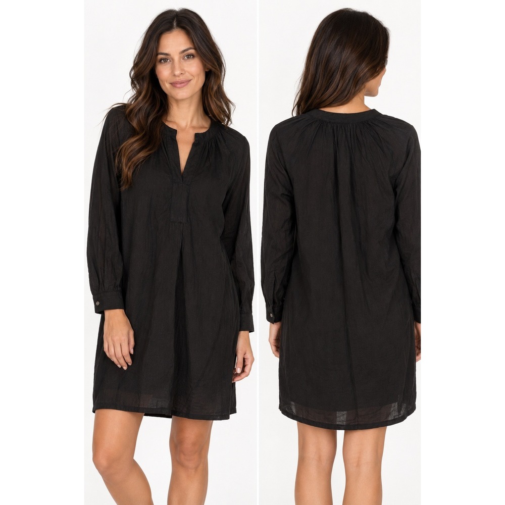 Banana Republic Black Cotton Split Neck Tunic Dress XS Long Sleeve NWT $120